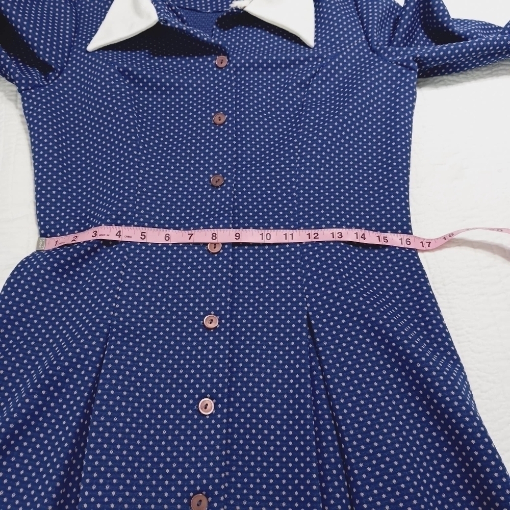 Vintage SEARS The Fashion Place Blue  The Shirtdress vintage polka dot size S-M - Picture 9 of 15